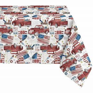 Patriotic Vinyl Tablecloth Red Trucks Americana